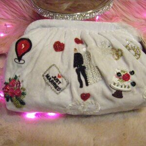 Viral Beaded Shoulder Bag Bride Wedding Just Married Dove Gray Velvet Clutch NWT